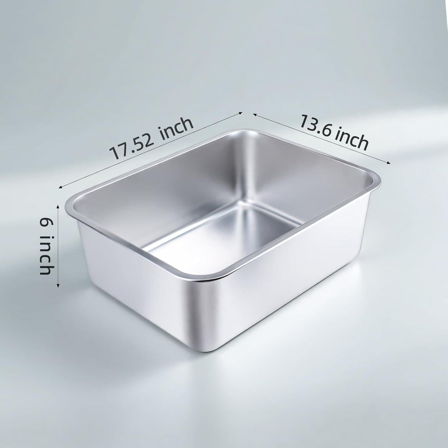 Stainless Steel Cat Litter Box | Large Metal High-Sided | Non-Stick | 17.7 x 13.8 x 6 Inch