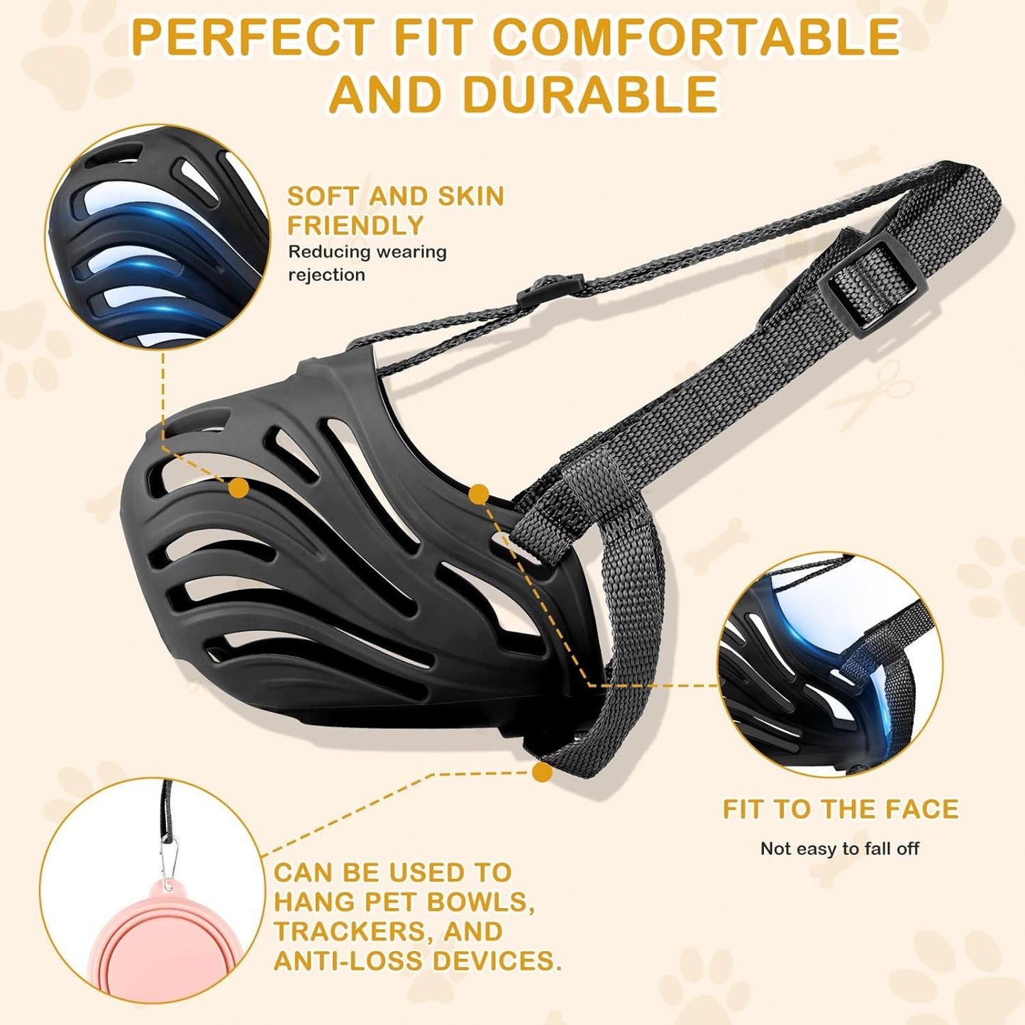 Dog Muzzle, Soft Breathable Dog Muzzles Suitable Dogs, Adjustable Basket Muzzles Prevents Chewing and Biting for Grooming Trimming Training(L)