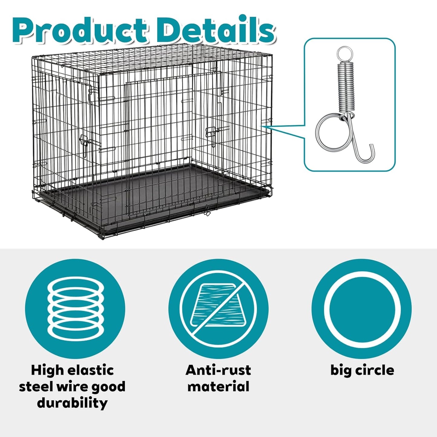 Pet Cage Door Spring Latch Hook | 10-Pack | For Rabbit Dog Cat Bird Cages
