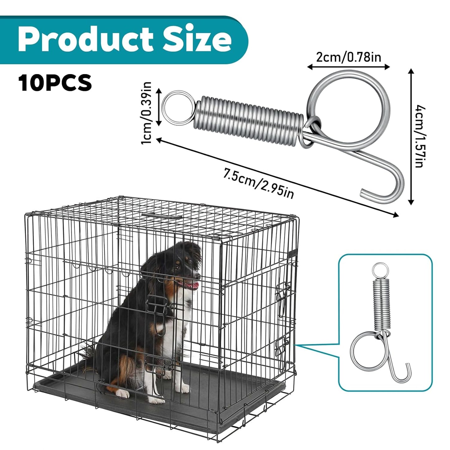 Pet Cage Door Spring Latch Hook | 10-Pack | For Rabbit Dog Cat Bird Cages
