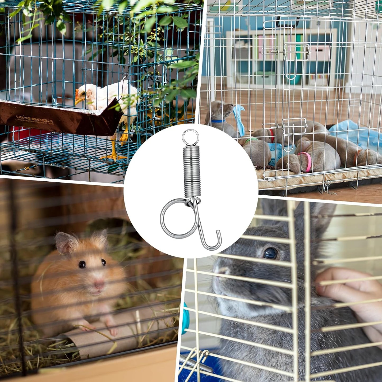 Pet Cage Door Spring Latch Hook | 10-Pack | For Rabbit Dog Cat Bird Cages
