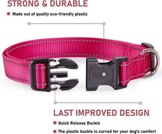 Pink Reflective Dog Safety Collar | Size S