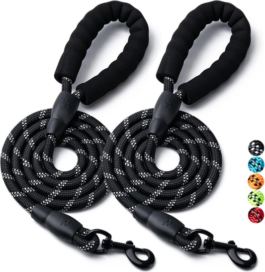 Heavy Duty Nylon Dog Leash | 2 Pack | 4/5/6 FT | Padded Handle | Reflective