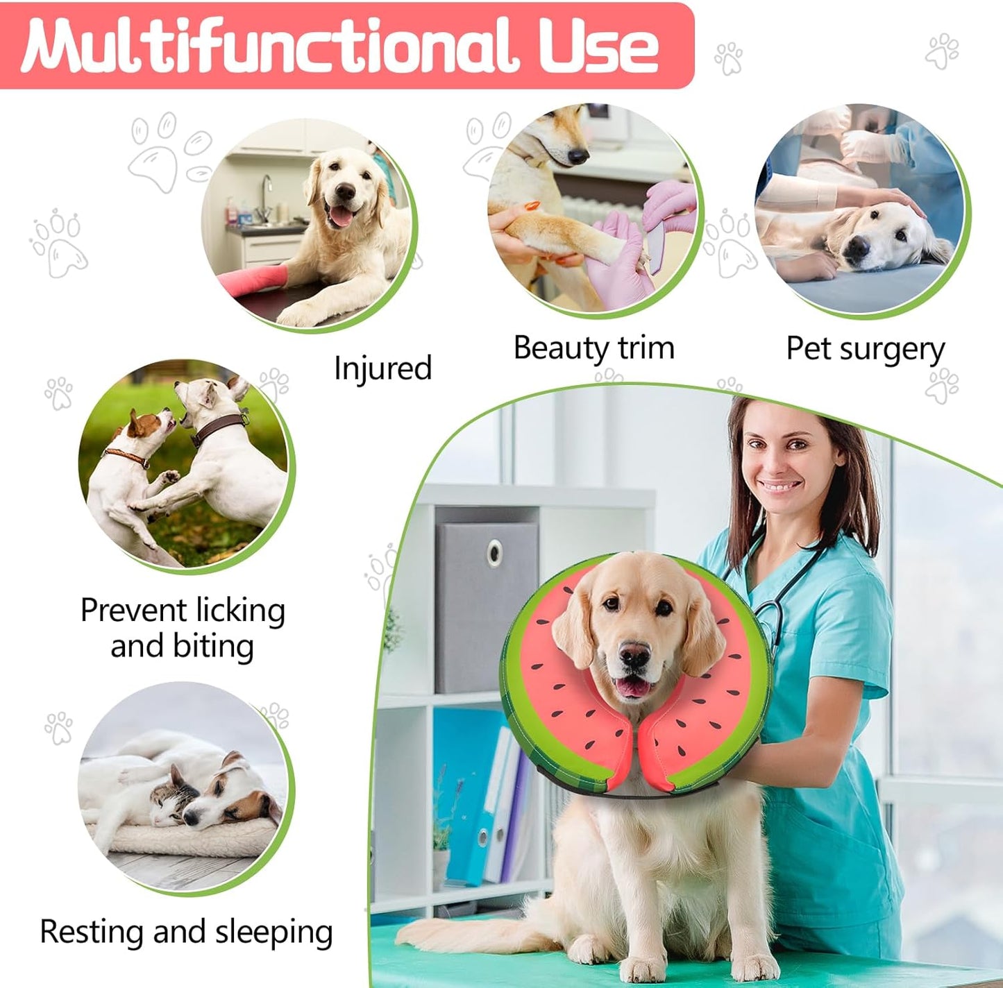 Inflatable Dog Collar Recovery Cone | Waterproof Anti-Lick Donut Collar | Post-Surgery | Medium