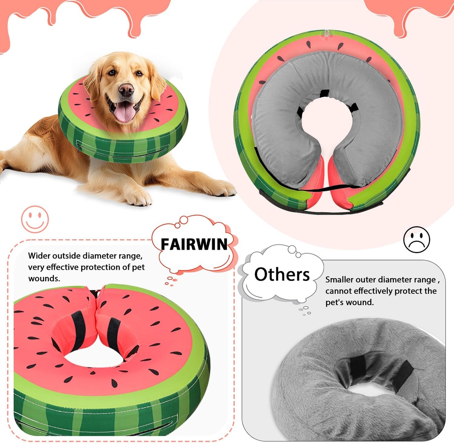 Inflatable Dog Collar Recovery Cone | Waterproof Anti-Lick Donut Collar | Post-Surgery | Medium