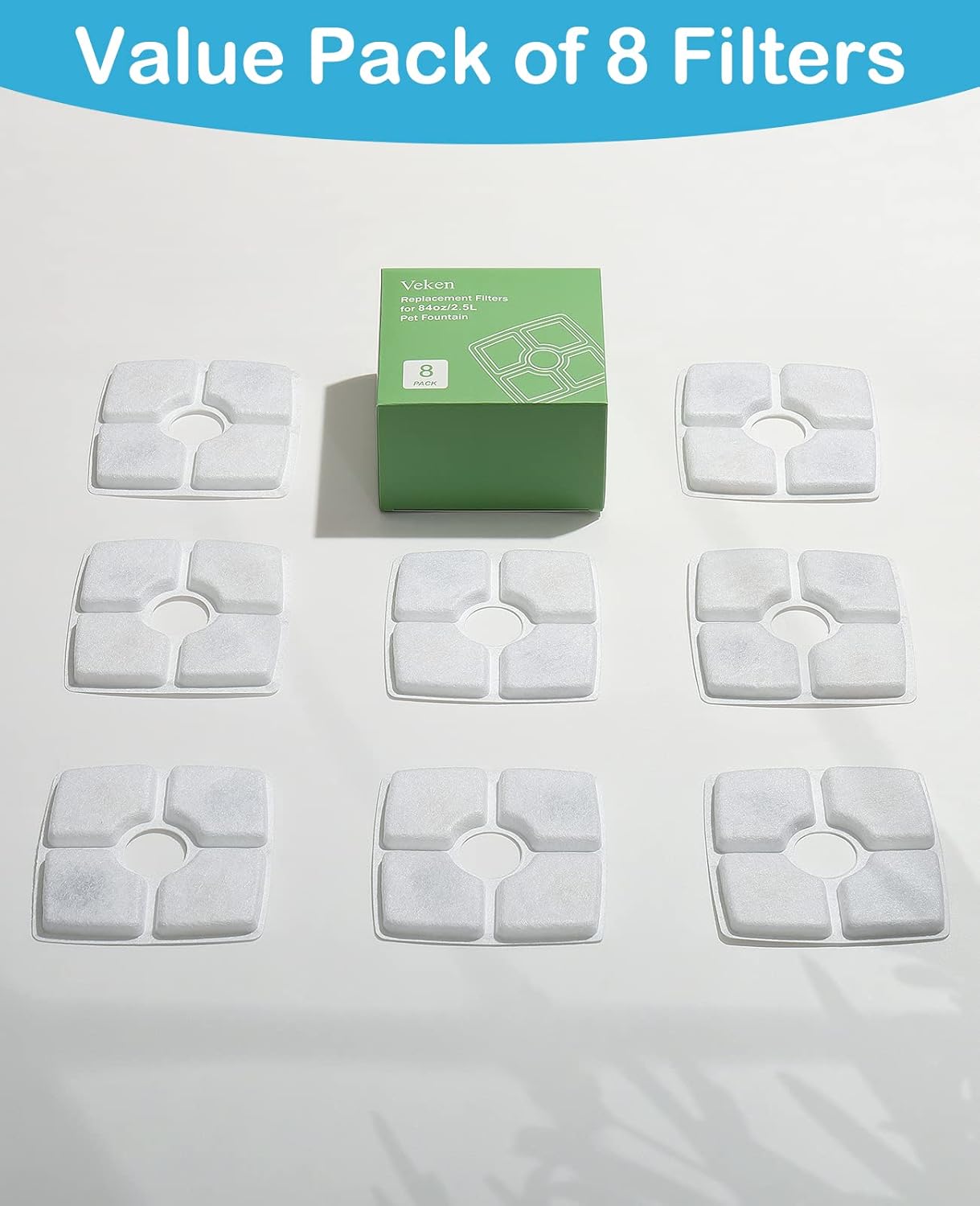 Pet Water Fountain Replacement Filters | 8 Pack | Fits 84oz/2.5L Fountains
