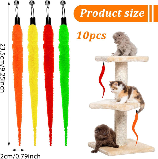 Cat Worm Toys 10-Pack | Colourful Interactive Wand Attachments