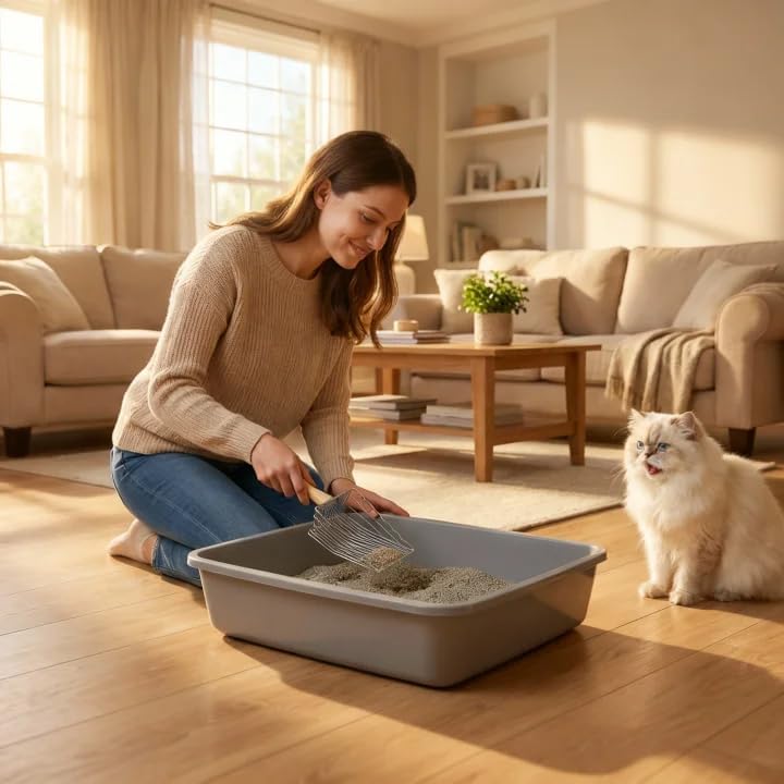 Premium Metal Cat Litter Scoop | 5X Speed Sifter | Beech Wood Handle | Silver