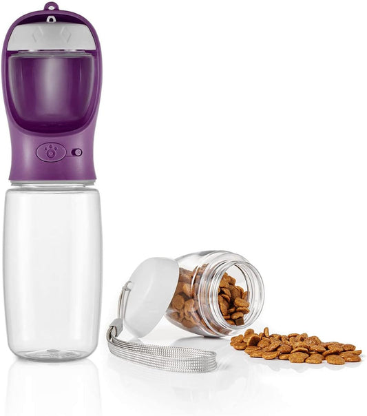 Dog Water Bottle with Food Container | 19oz + 6oz | Leak-Proof | Travel & Hiking