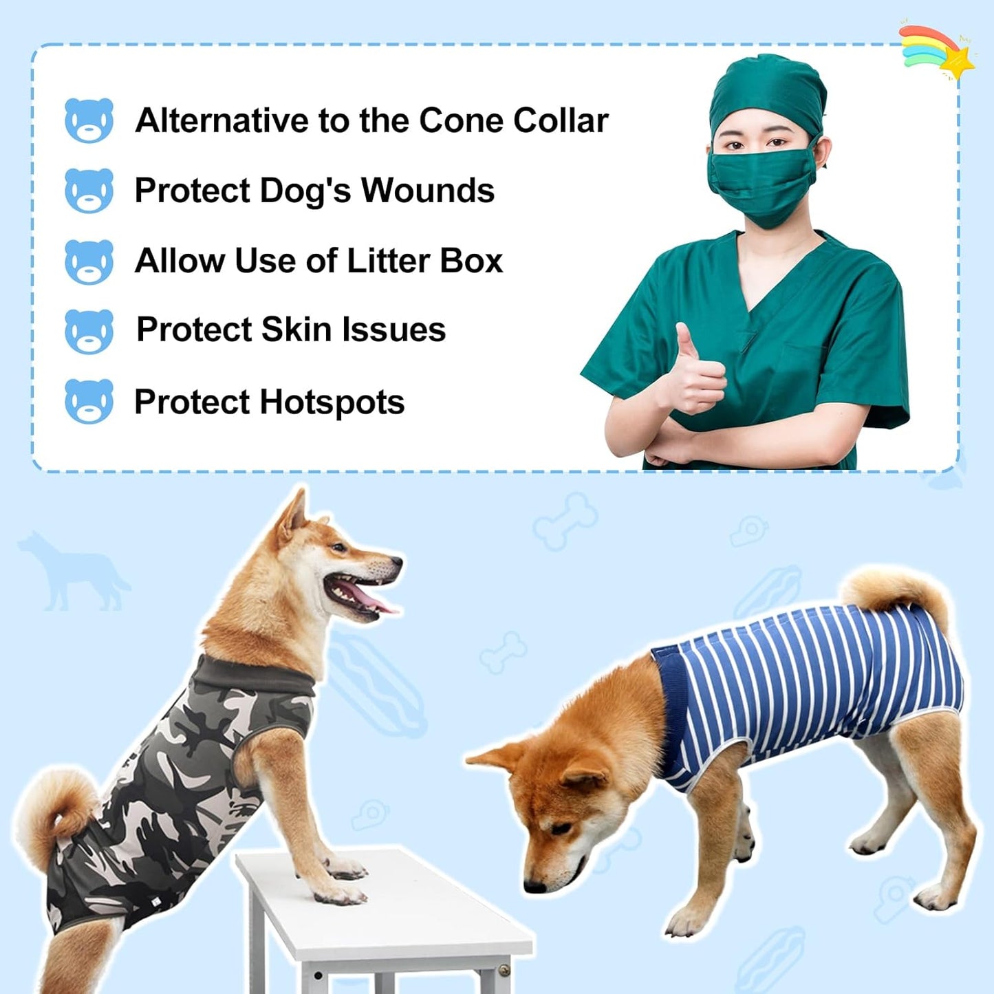 Dog Surgery Recovery Suit | Breathable Abdominal Wound Wear | E-Collar Alternative | S/M