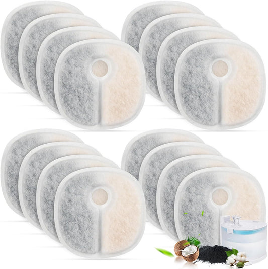Cat Water Fountain Replacement Filters | 16 Pack | Compatible with E1/E1+ 2L Fountain