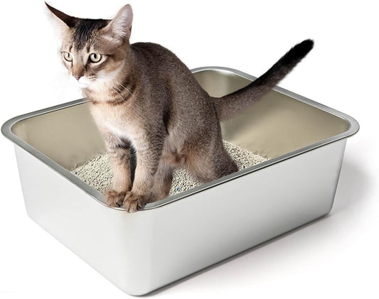 Stainless Steel Cat Litter Box | High Sides | 24x16x6 Inch