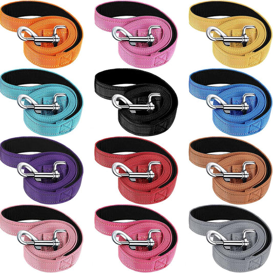 Reflective Dog Leash | Bulk 12 Pack | Double-Sided Nylon | Padded Handle