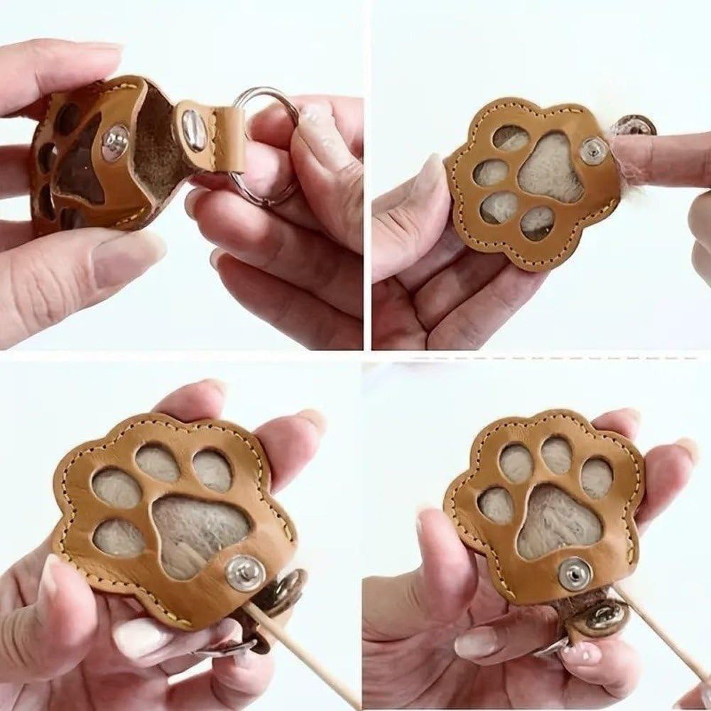 Pet Hair Memorial Keychain Pouch | 3-Pack | Leather Cat Paw Design