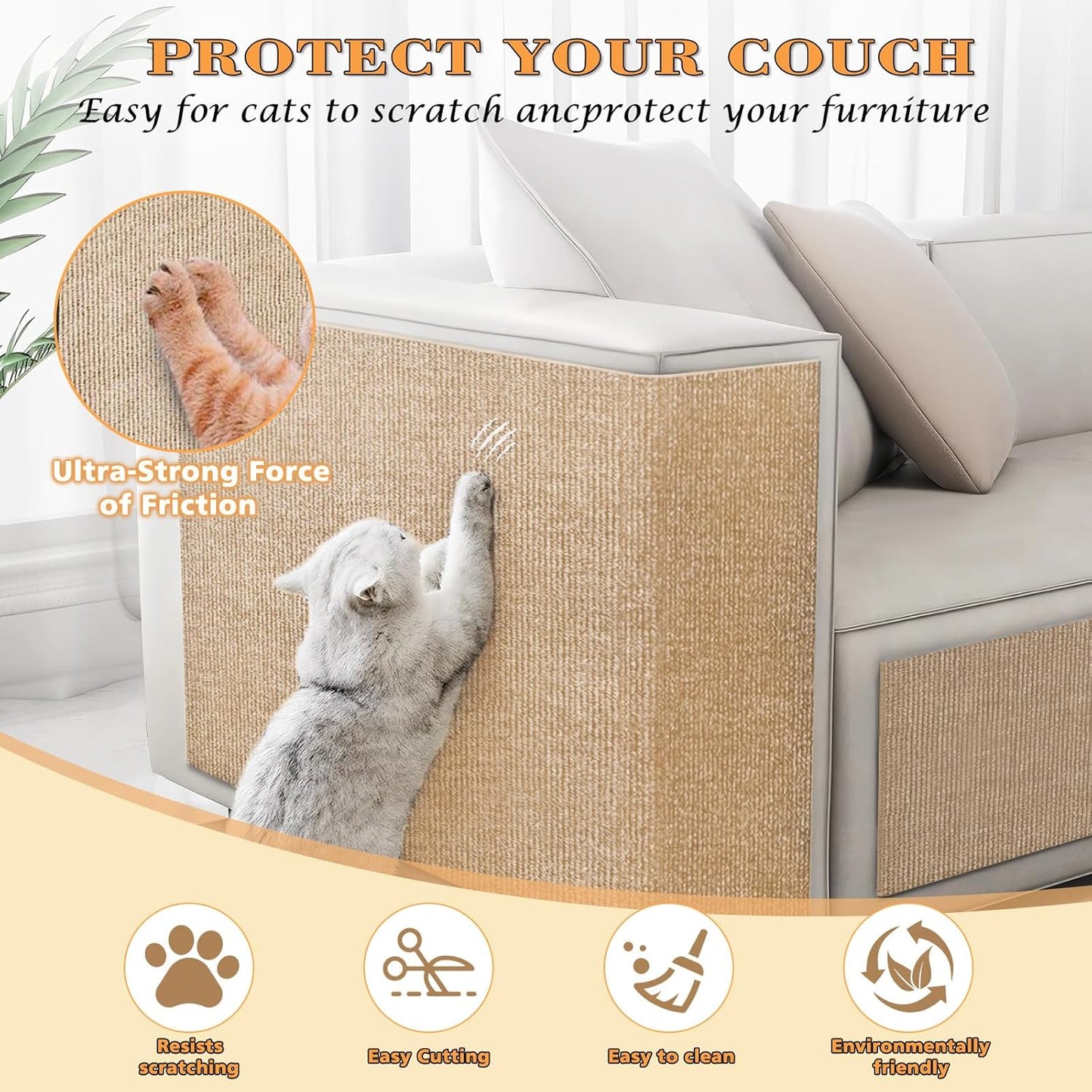 Cat Scratching Carpet | Self-Adhesive Wall Mat | 15.8x78.7 Inch Furniture Protector