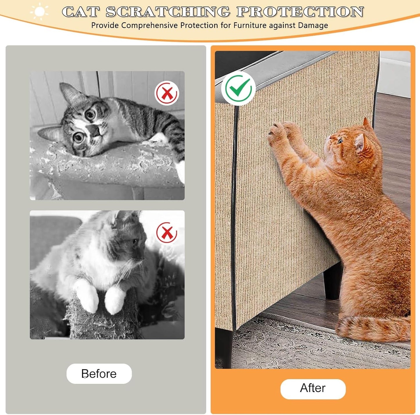Cat Scratching Carpet | Self-Adhesive Wall Mat | 15.8x78.7 Inch Furniture Protector