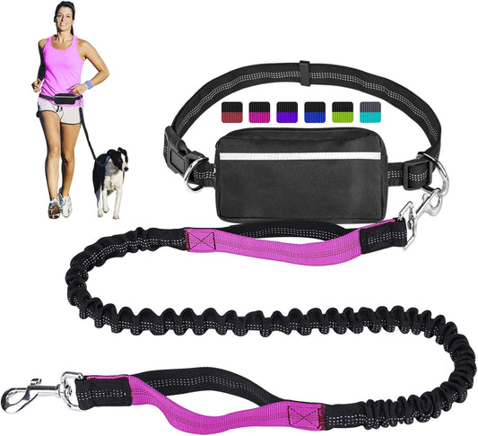 Hands-Free Bungee Dog Leash | Adjustable Waist Belt | Reflective | Poop Bag Pouch