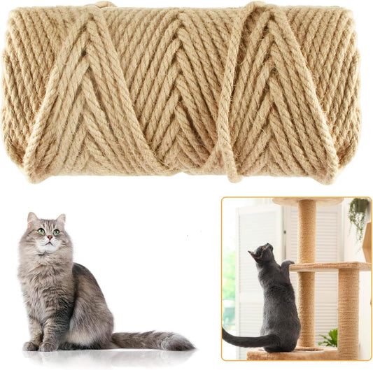 50M Natural Sisal Rope for Cat Scratching Post | 6mm Hemp | DIY Cat Tree Repair