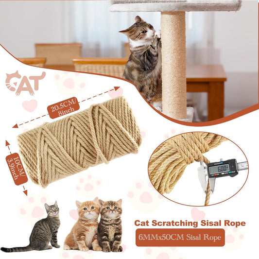 50M Natural Sisal Rope for Cat Scratching Post | 6mm Hemp