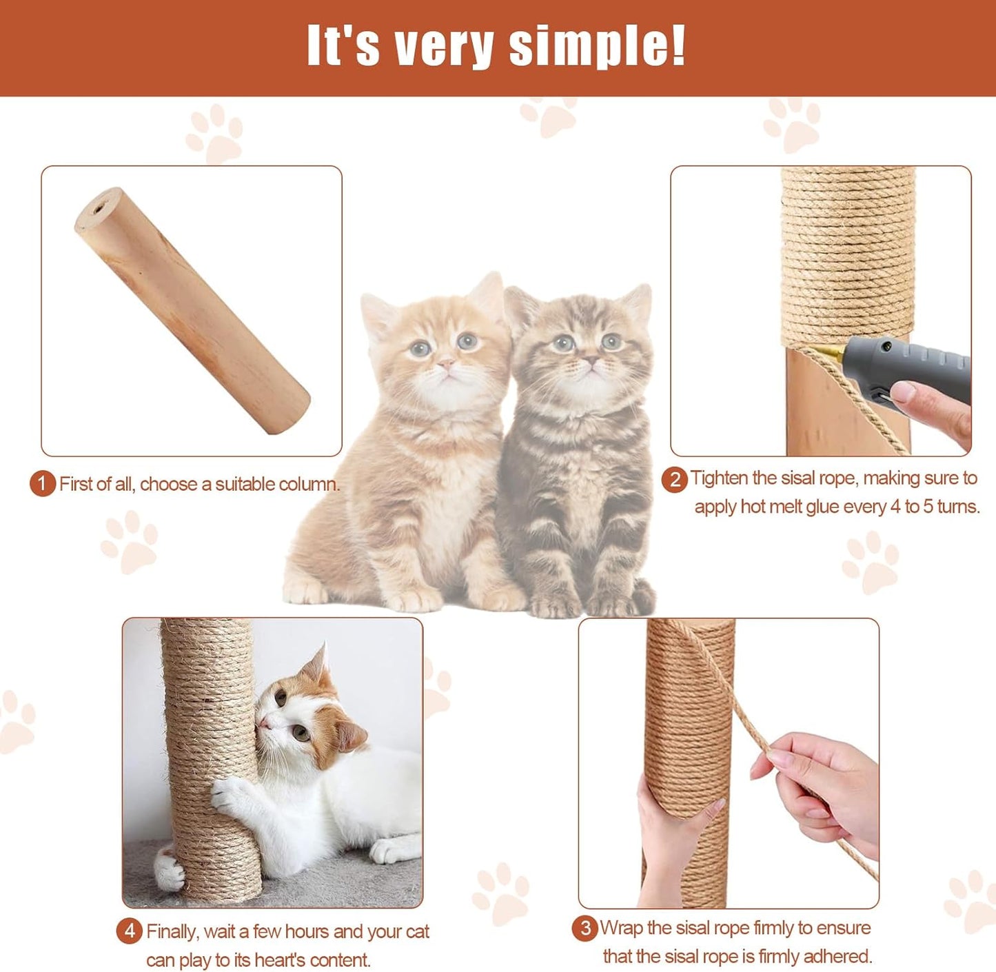 50M Natural Sisal Rope for Cat Scratching Post | 6mm Hemp | DIY Cat Tree Repair