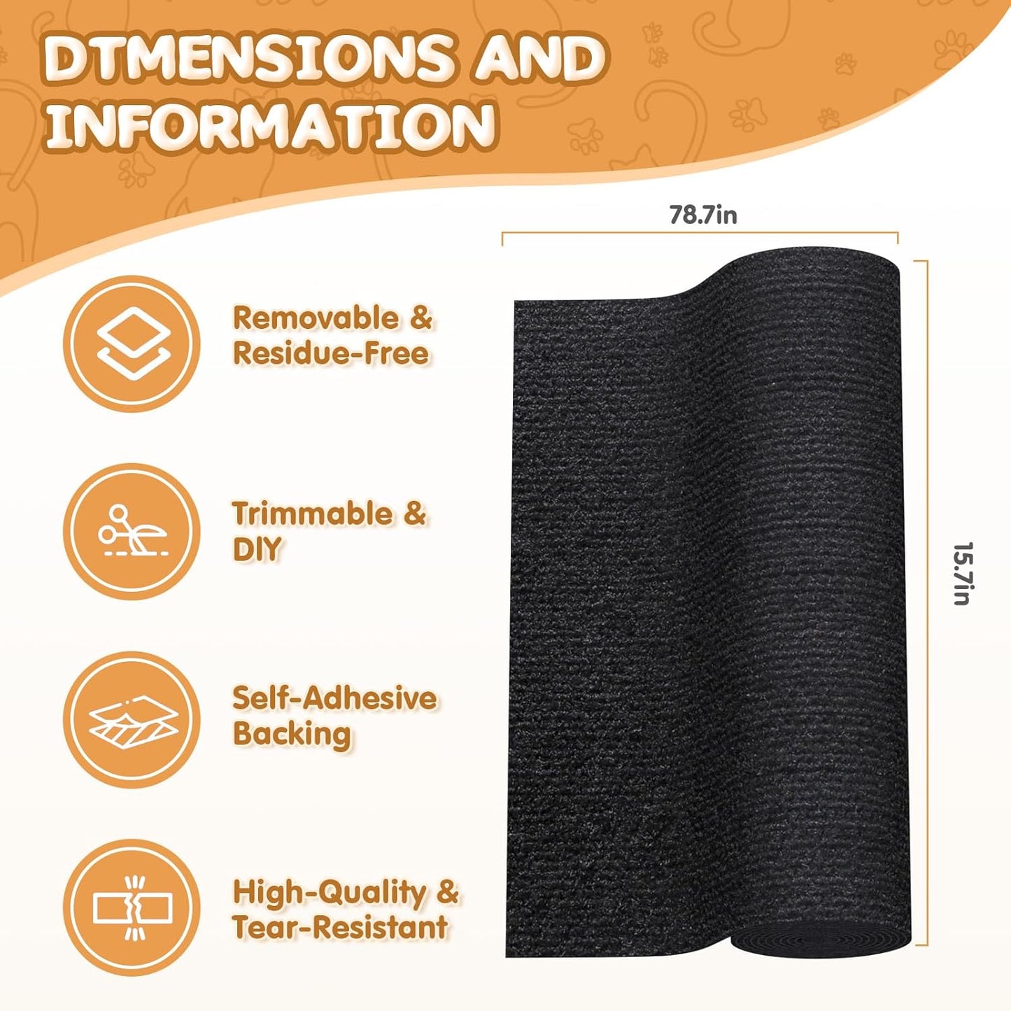 Cat Scratching Mat | Self-Adhesive Trimmable Sisal | 78.7x15.8 Inch Light Grey