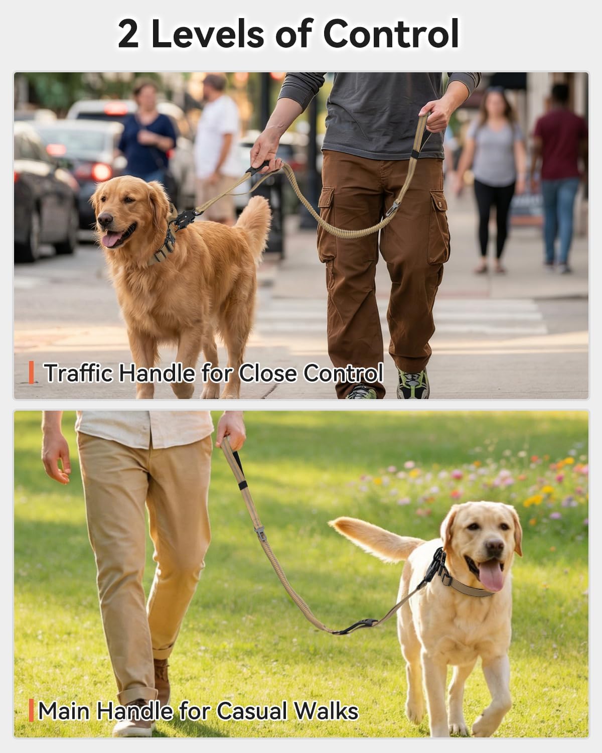 Tactical Bungee Dog Leash | 4-6FT Shock Absorbing | Seatbelt Clip