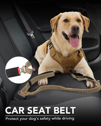 Tactical Bungee Dog Leash | 4-6FT Shock Absorbing | Seatbelt Clip