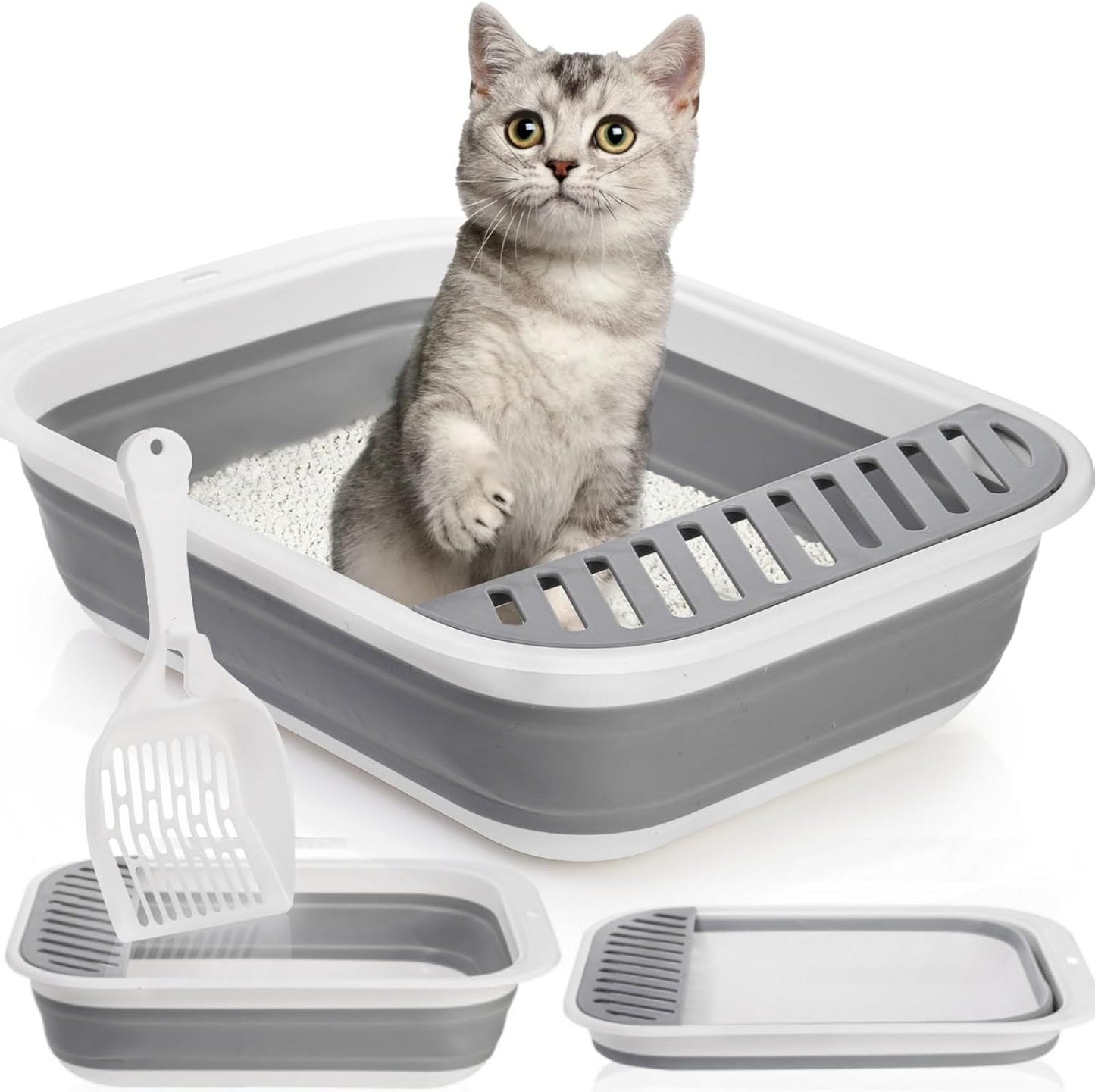 Collapsible Cat Litter Box | 17.7" Open Foldable Tray | Easy Clean & Store