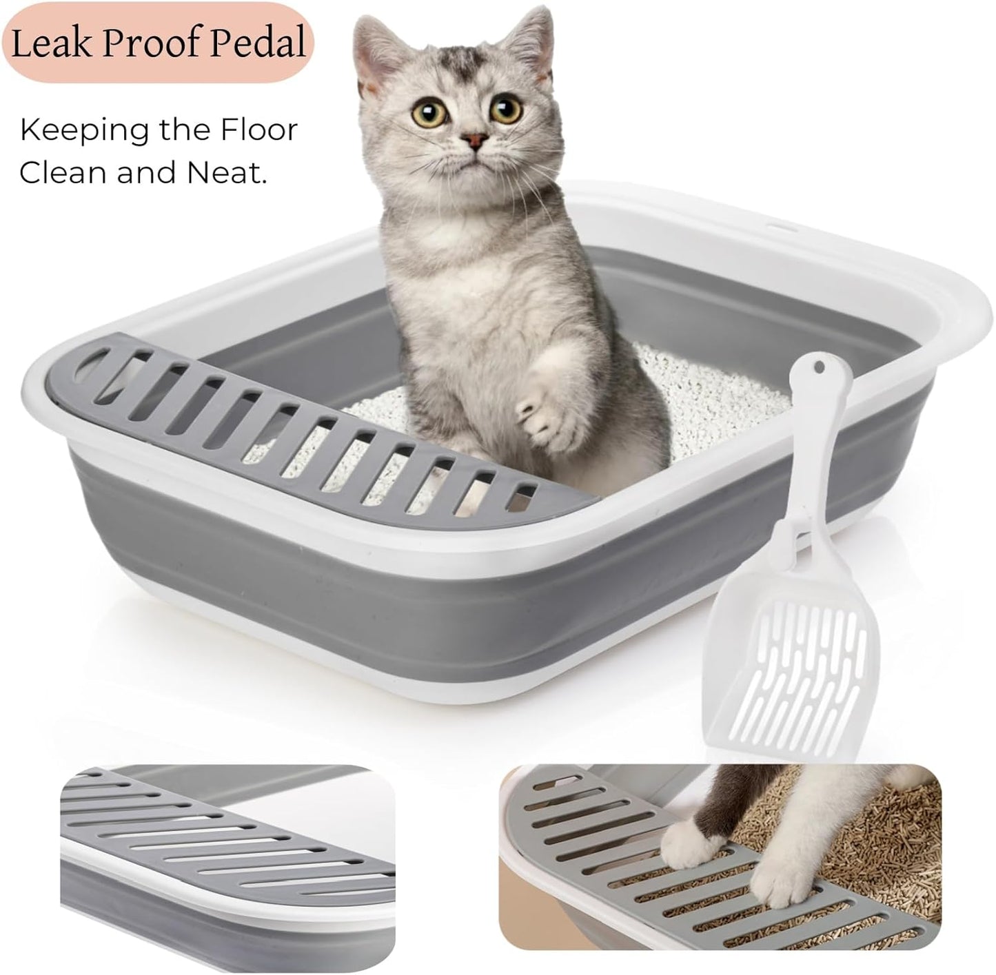 Collapsible Cat Litter Box | 17.7" Open Foldable Tray | Easy Clean & Store