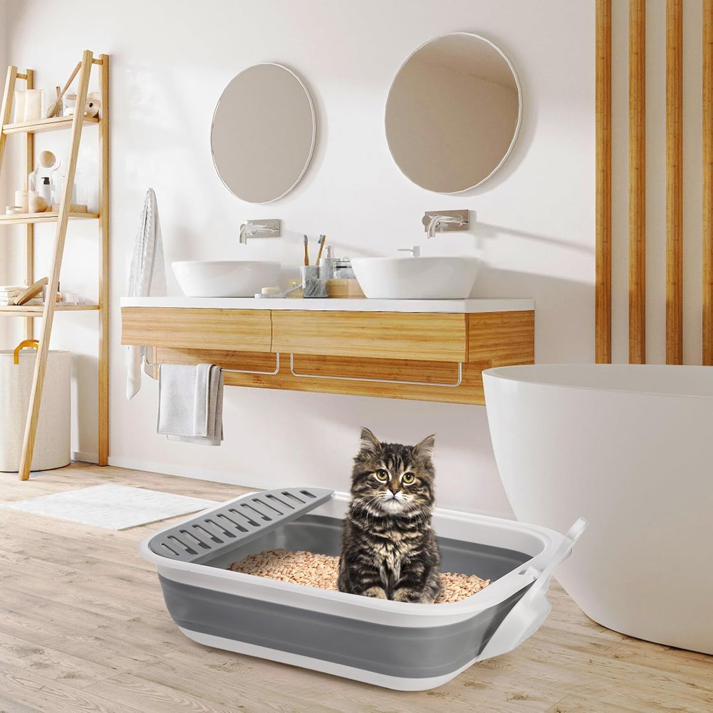 Collapsible Cat Litter Box | 17.7" Open Foldable Tray | Easy Clean & Store