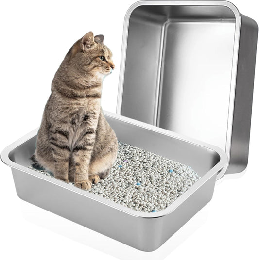 Stainless Steel Cat Litter Box 2-Pack | High Side | Rust Proof