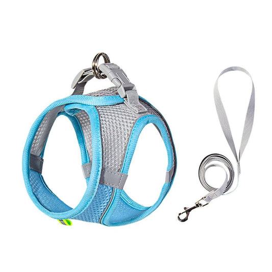 Cat Harness and Leash Set | Breathable Reflective Vest | Blue | Medium