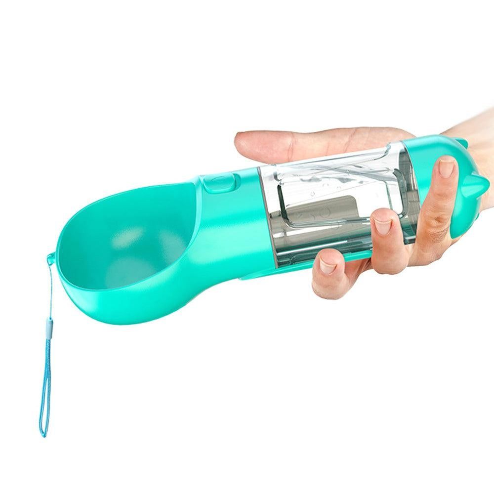 4-in-1 Pet Travel Feeder | Water Bottle Cup & Pooper Scooper | 300ml | Blue