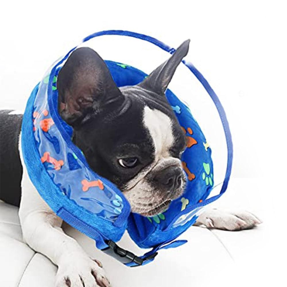 Blue Soft Inflatable Pet Recovery Cone | Comfortable E-Collar | Dog Size M