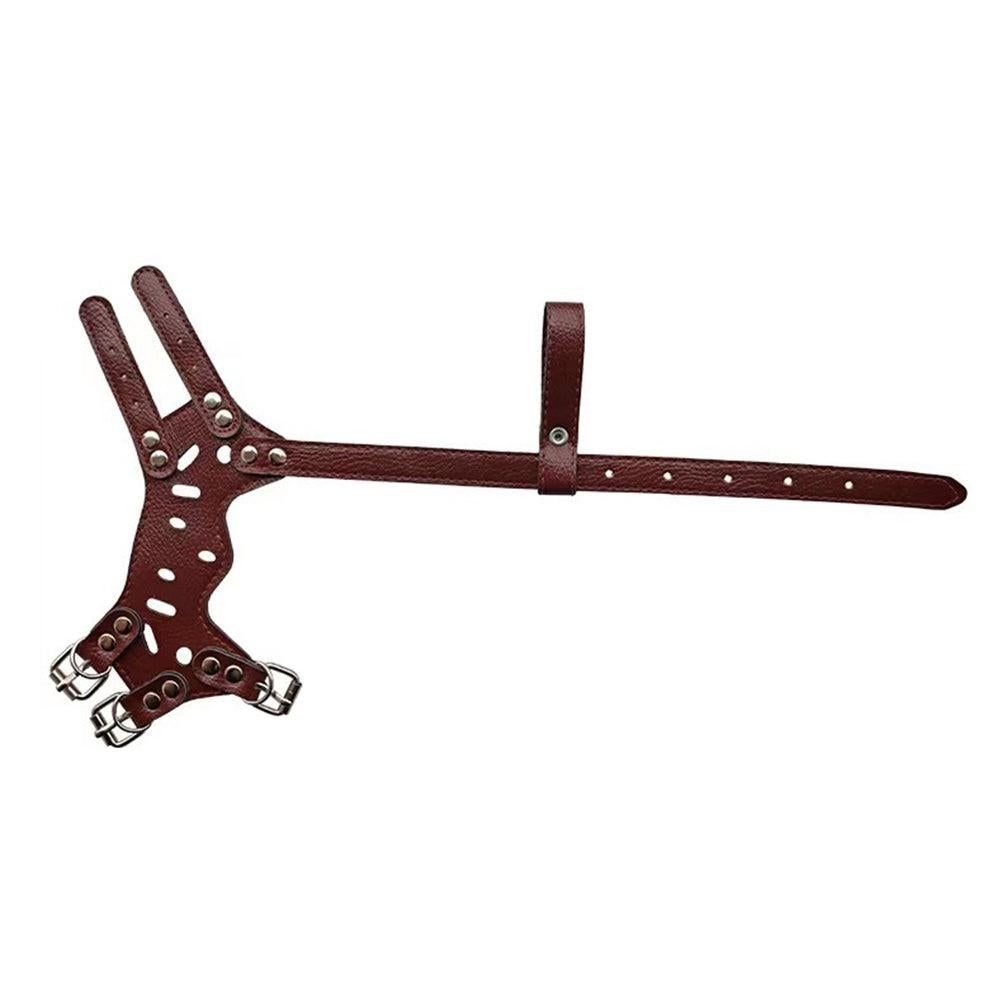 Adjustable PU Leather Dog Muzzle Pet Breathable Anti Bite Bark Chew Muzzles Brown - XL