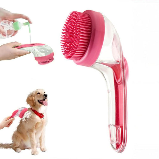 2-in-1 Pet Bath Brush with Built-in Shampoo Dispenser Dog Shampoo | Red