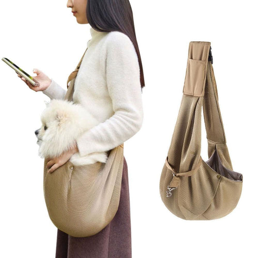 Adjustable Pet Carrier Sling Bag | Breathable Mesh | Khaki