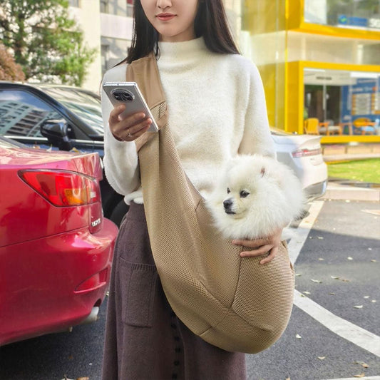 Adjustable Pet Carrier Sling Bag | Breathable Mesh | Khaki