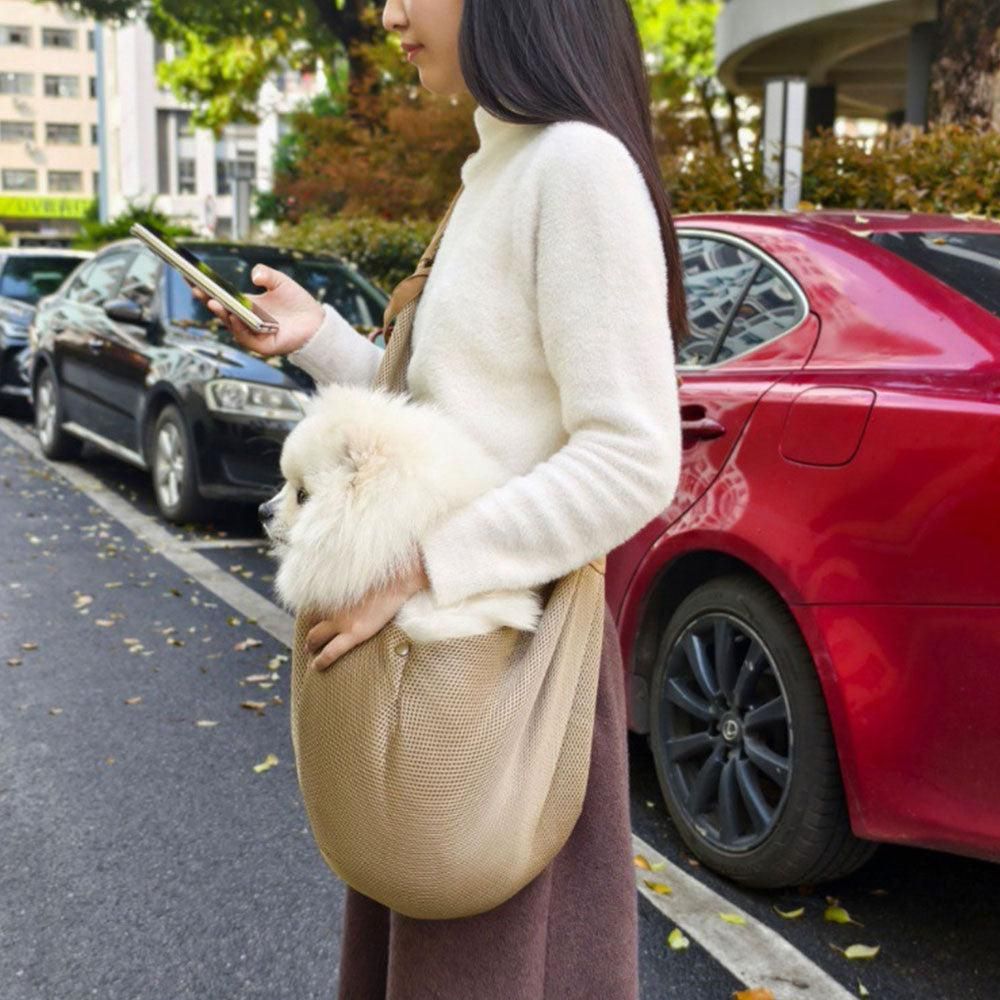 Adjustable Pet Carrier Sling Bag | Breathable Mesh | Puppy & Cat | Khaki