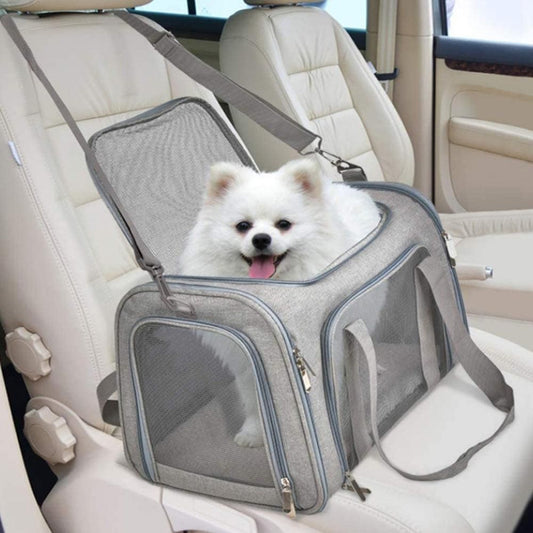 Foldable Travel Pet Carrier Bag | Cat & Dog Kennel | Grey