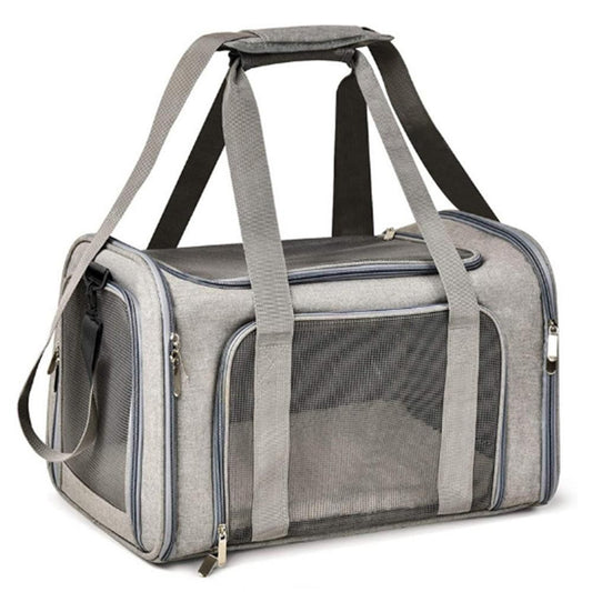 Foldable Travel Pet Carrier Bag | Cat & Dog Kennel | Grey | Large