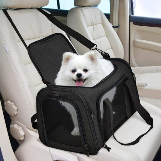 Foldable Travel Pet Carrier Bag | Cat & Dog Kennel | Black | Large