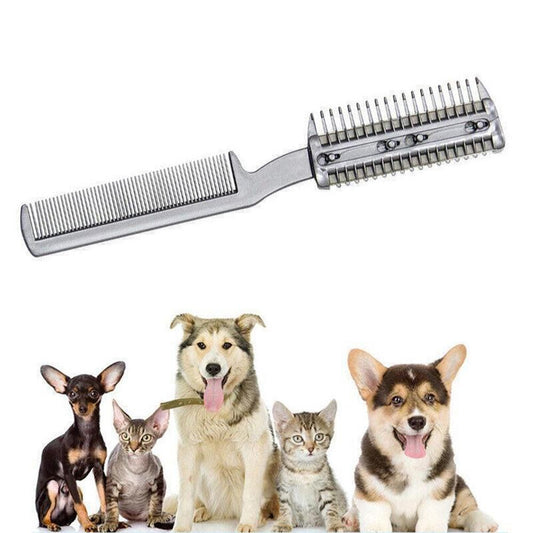 Two-Sided Pet Grooming Comb with Razor for Dog & Cat Fur Trimming