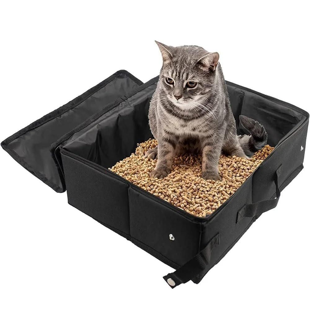 Portable Foldable Cat Travel Litter Box | Waterproof & Easy Clean | Black