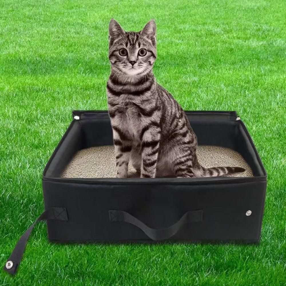 Portable Foldable Cat Travel Litter Box | Waterproof & Easy Clean | Black