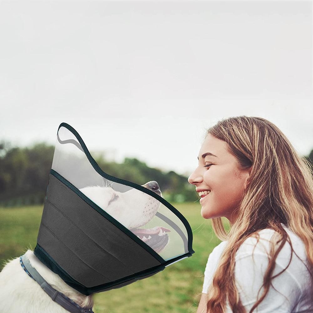 Black Soft Adjustable Pet Elizabethan Cone Collar | Recovery Collar for Dogs | Size M
