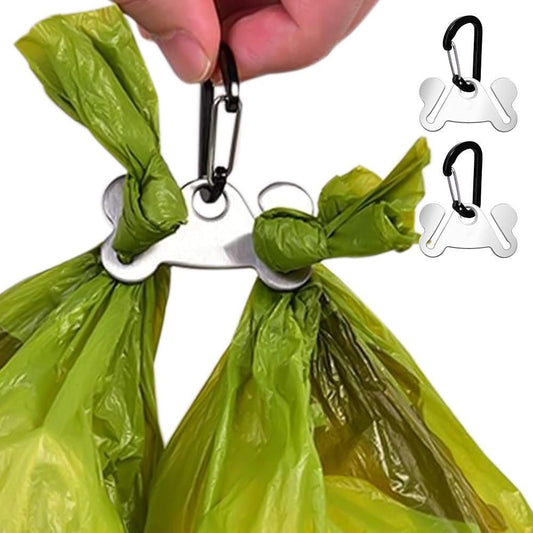 Metal Dog Poop Bag Holder Clips 2-Pack | Hands-Free Leash Attachment