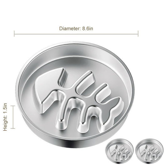 2-Piece Stainless Steel Slow Feeder Set for Pets, Reversible, for Cats and Dogs – Fishbone Design