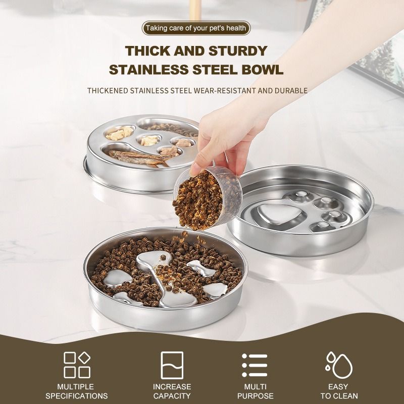 2-Piece Stainless Steel Slow Feeder Set for Pets, Reversible, for Cats and Dogs – Fishbone Design