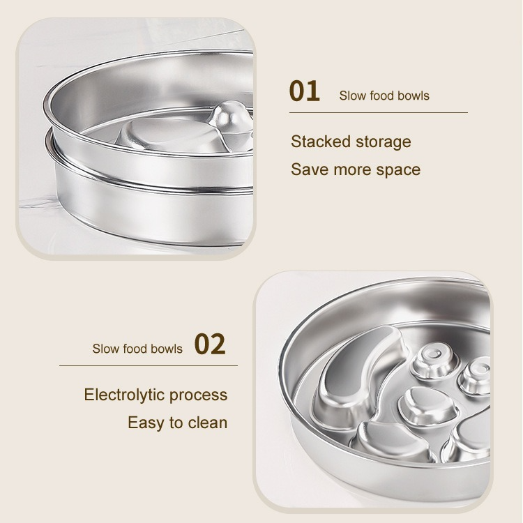 2-Piece Stainless Steel Slow Feeder Set for Pets, Reversible, for Cats and Dogs – Fishbone Design